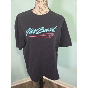 Mr Beast Mens Black Cotton Short Sleeve Crew Neck Pullover T Shirt logo medium